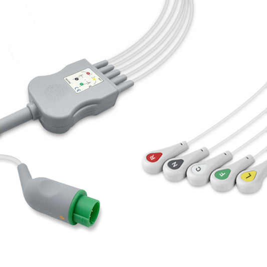 Bexen Cardio One-Piece ECG Cable, 5 lead, Snap, 2.5m+1.5m, IEC, Reusable