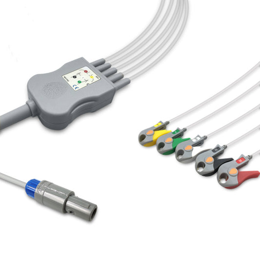 Innomed One-Piece ECG Cable, 5 lead, Grabber, 2.2m+0.9m, With Resistance, IEC, Reusable