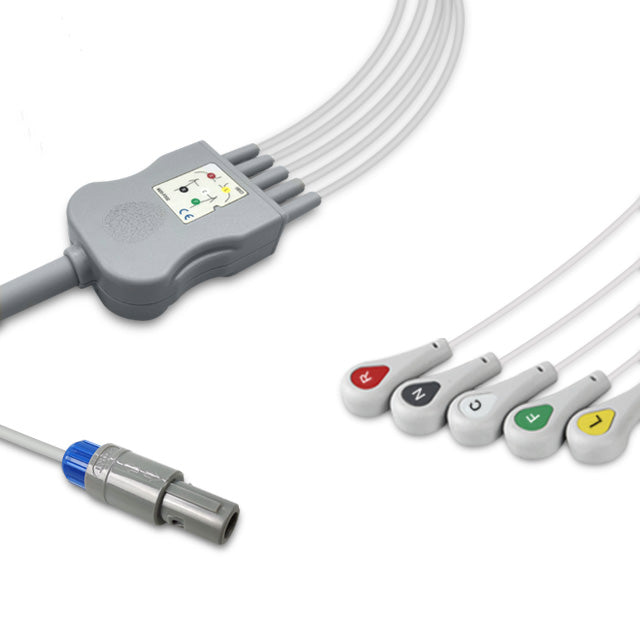 Innomed One-Piece ECG Cable, 5 lead, Snap, 2.2m+0.9m, With Resistance, IEC, Reusable