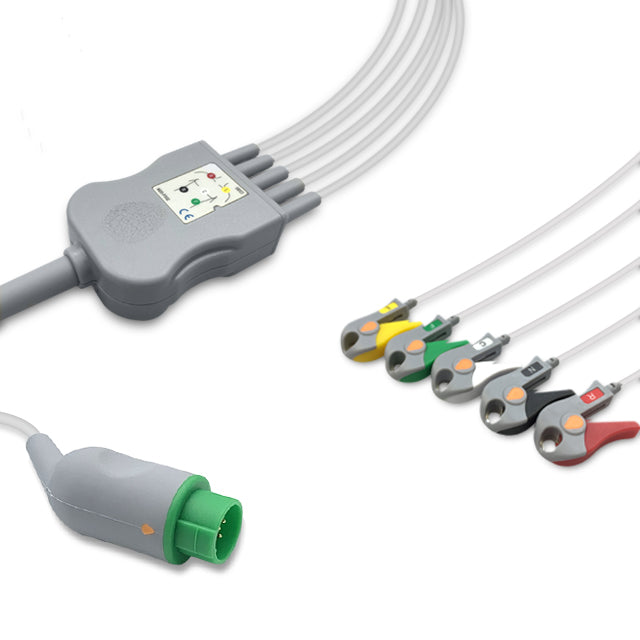 Schiller One-Piece ECG Cable, 5 lead, Grabber, 2.5m+mixed 0.9m/1.3m, With Resistance, IEC, Reusable