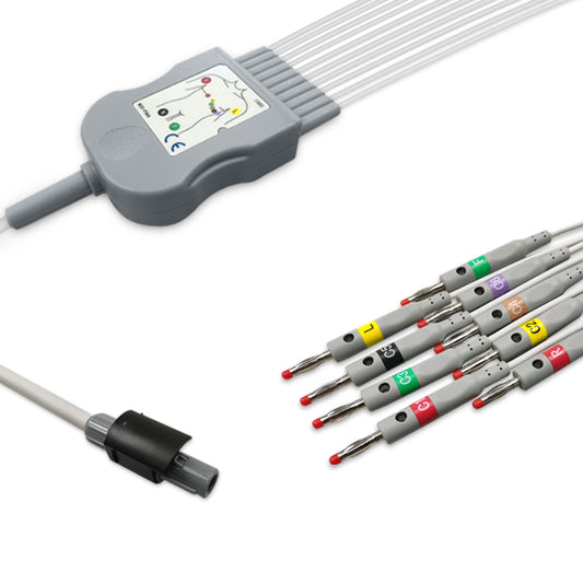 Welch Allyn One-Piece ECG Cable, 10 lead, 4mm banana, 2.2m+mixed 0.9m/1.3m, With Resistance, IEC, Reusable