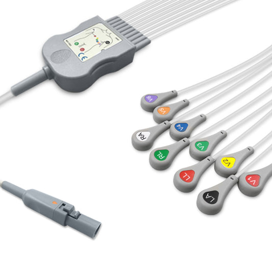 Burdick One-Piece ECG Cable 60-00185-01, 10 lead, Snap, 2.2m+mixed 0.9m/1.3m, With Resistance, AHA, Reusable