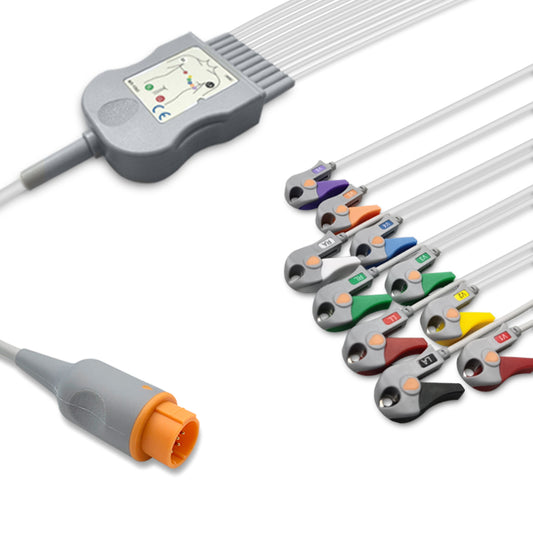 Dixtal One-Piece ECG Cable, 10 lead, Grabber, 2.2m+mixed 0.9m/1.3m, With Resistance, AHA, Reusable