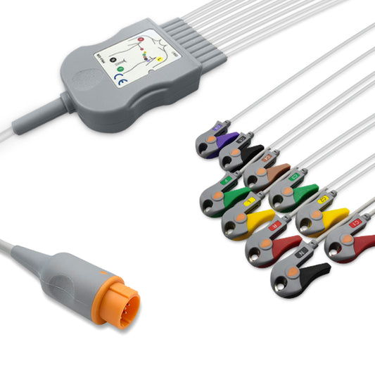 Dixtal One-Piece ECG Cable, 10 lead, Grabber, 2.2m+mixed 0.9m/1.3m, With Resistance, IEC, Reusable