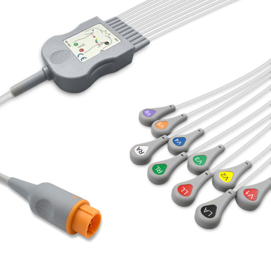 Dixtal One-Piece ECG Cable, 10 lead, Snap, 2.2m+mixed 0.9m/1.3m, With Resistance, AHA, Reusable