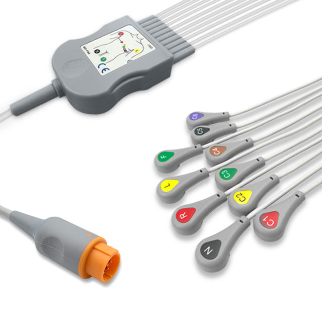 Dixtal One-Piece ECG Cable, 10 lead, Snap, 2.2m+mixed 0.9m/1.3m, With Resistance, IEC, Reusable