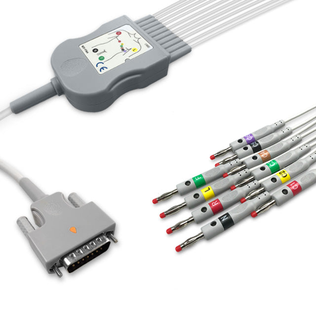 Edan One-Piece ECG Cable MS1-106902, 10 lead, 4mm banana, 2.5m+1.5m, With Resistance, IEC, Reusable