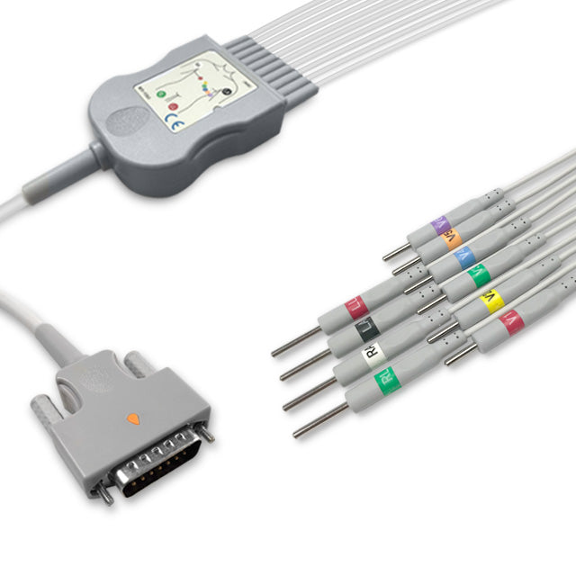 Edan One-Piece ECG Cable, 10 lead, 3mm needle, 2.2m+mixed 0.9m/1.3m, With Resistance, AHA, Reusable