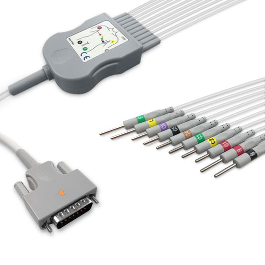 Edan One-Piece ECG Cable, 10 lead, 3mm needle, 2.2m+mixed 0.9m/1.3m, With Resistance, IEC, Reusable