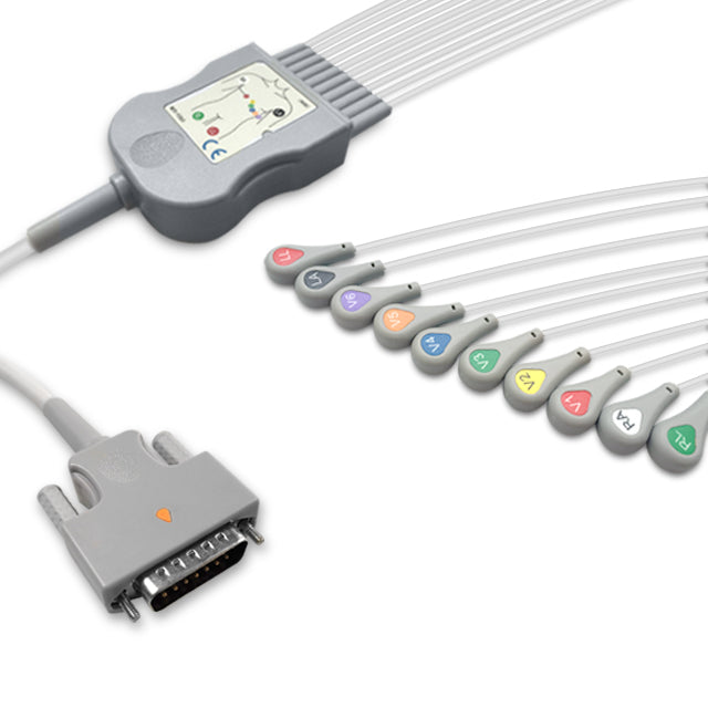 Edan One-Piece ECG Cable MS1R-109851, 10 lead, Snap, 2.5m+1.5m, With Resistance, AHA, Reusable