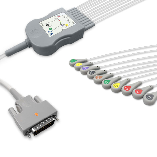 Edan One-Piece ECG Cable MS1R-109850, 10 lead, Snap, 2.5m+1.5m, With Resistance, IEC, Reusable