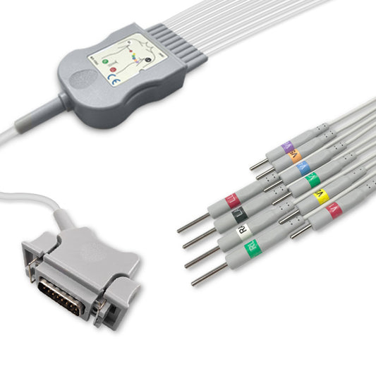 Hellige One-Piece ECG Cable, 10 lead, 3mm needle, 2.5m+mixed 0.9m/1.3m, With Resistance, AHA, Reusable