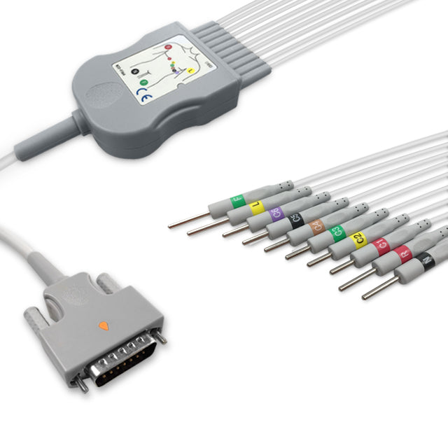 Nihon Kohden One-Piece ECG Cable BJ-901D, 10 lead, 3mm needle, 2.5m+mixed 0.9m/1.3m, With Resistance, IEC, Reusable