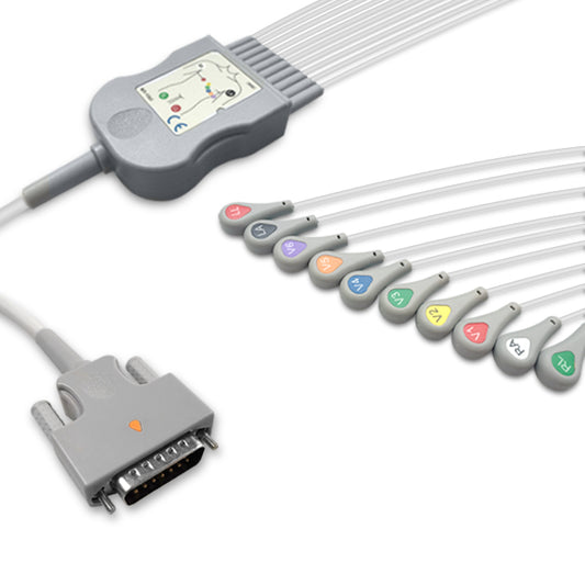 Nihon Kohden One-Piece ECG Cable, 10 lead, Snap, 2.2m+mixed 0.9m/1.3m, With Resistance, AHA, Reusable