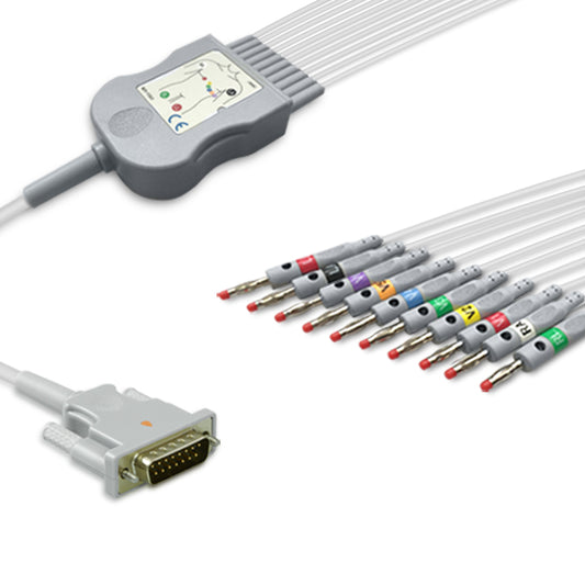 Philips One-Piece ECG Cable M3702C, 10 lead, 4mm banana, 2.2m+mixed 0.9m/1.3m, With Resistance, AHA, IntelliVue, Reusable