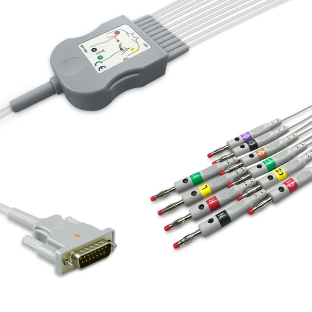 Philips One-Piece ECG Cable M3703C, 10 lead, 4mm banana, 2.2m+mixed 0.9m/1.3m, With Resistance, IEC, IntelliVue, Reusable