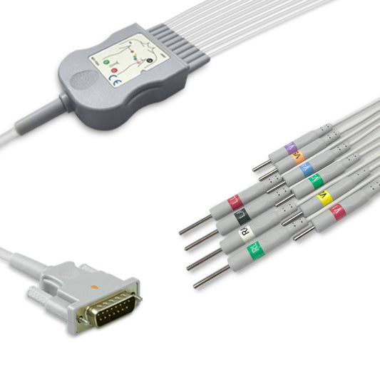 Philips One-Piece ECG Cable M3702C, 10 lead, 3mm needle, 2.2m+mixed 0.9m/1.3m, With Resistance, AHA, Reusable