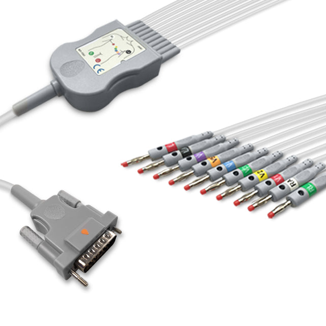 Schiller One-Piece ECG Cable 2.400095, 10 lead, 4mm banana, 2.2m+mixed 0.9m/1.3m, With Resistance, AHA, Reusable