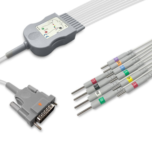 Schiller One-Piece ECG Cable, 10 lead, 3mm needle, 2.2m+mixed 0.9m/1.3m, With Resistance, AHA, Reusable