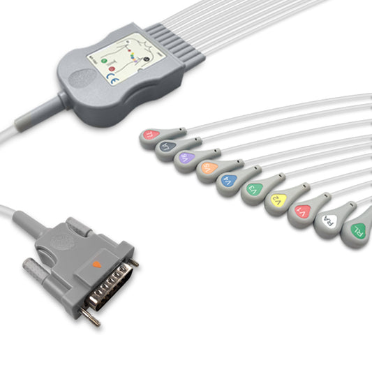 Schiller One-Piece ECG Cable, 10 lead, Snap, 2.2m+mixed 0.9m/1.3m, With Resistance, AHA, Reusable