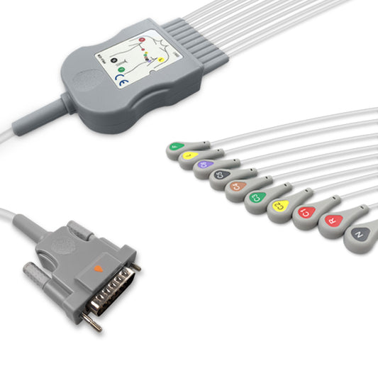 Schiller One-Piece ECG Cable, 10 lead, Snap, 2.2m+mixed 0.9m/1.3m, With Resistance, IEC, Reusable