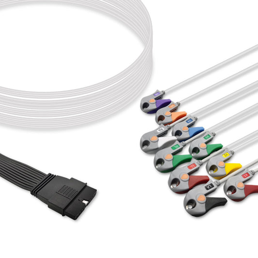 Schiller One-Piece ECG Cable, 10 lead, Grabber, 2.5m+mixed 0.9m/1.3m, With Resistance, AHA, Reusable