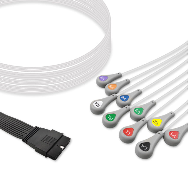 Schiller One-Piece ECG Cable, 10 lead, Snap, 2.5m+mixed 0.9m/1.3m, With Resistance, AHA, Reusable