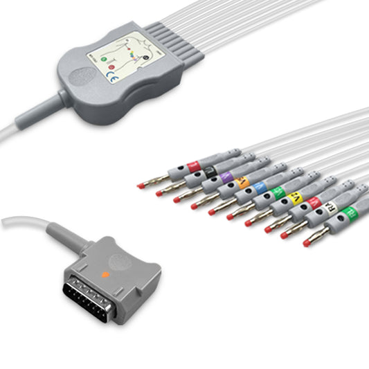 Kenz One-Piece ECG Cable K131, 10 lead, 4mm banana, 2.2m+mixed 0.9m/1.3m, AHA, Reusable