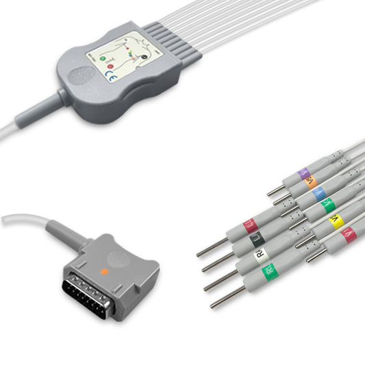 Kenz One-Piece ECG Cable, 10 lead, 3mm needle, 2.2m+mixed 0.9m/1.3m, AHA, Reusable