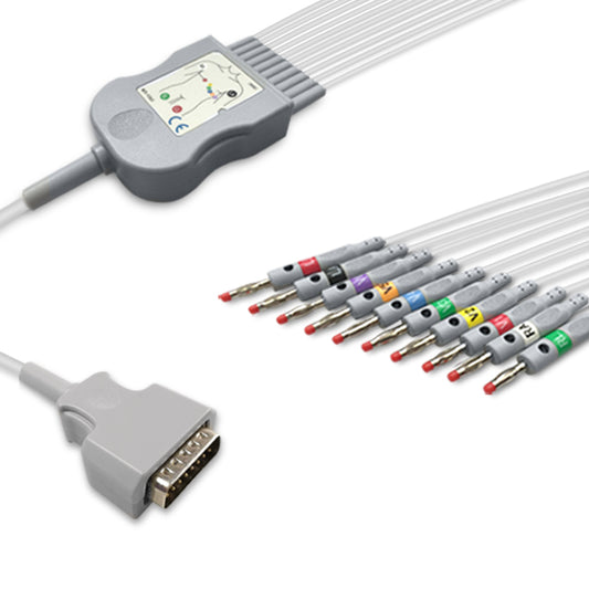 Nihon Kohden One-Piece ECG Cable 45502-NK, 10 lead, 4mm banana, 2.2m+mixed 0.9m/1.3m, AHA, Reusable