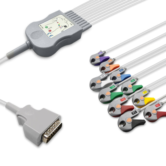 Nihon Kohden One-Piece ECG Cable, 10 lead, Grabber, 2.2m+mixed 0.9m/1.3m, AHA, Reusable