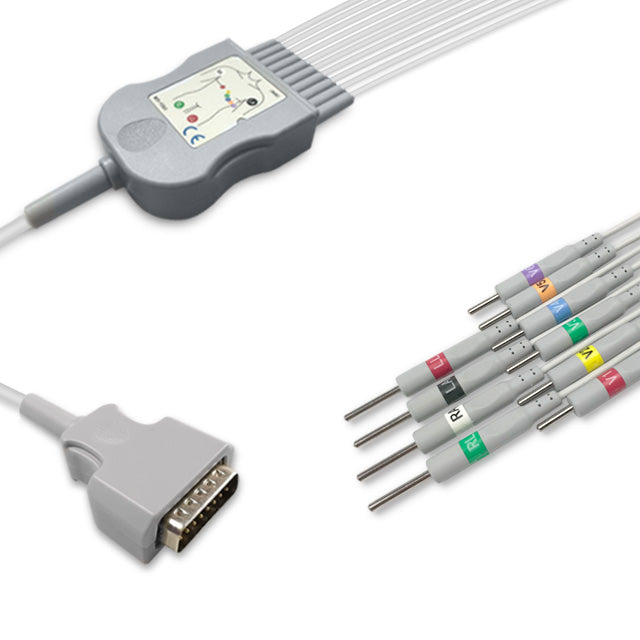 Nihon Kohden One-Piece ECG Cable, 10 lead, 3mm needle, 2.2m+mixed 0.9m/1.3m, AHA, Reusable