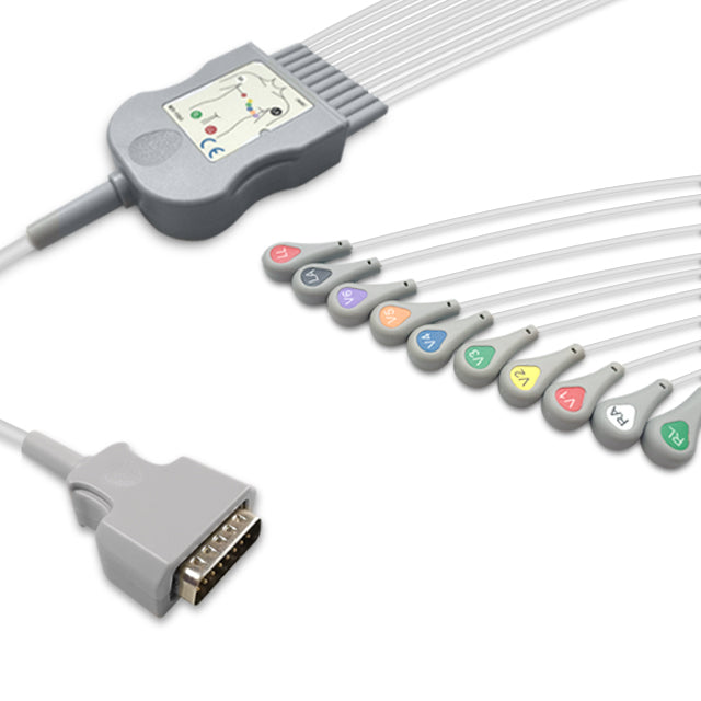 Nihon Kohden One-Piece ECG Cable, 10 lead, Snap, 2.2m+mixed 0.9m/1.3m, AHA, Reusable