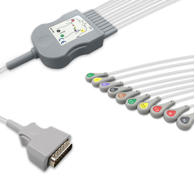 Nihon Kohden One-Piece ECG Cable, 10 lead, Snap, 2.2m+mixed 0.9m/1.3m, IEC, Reusable