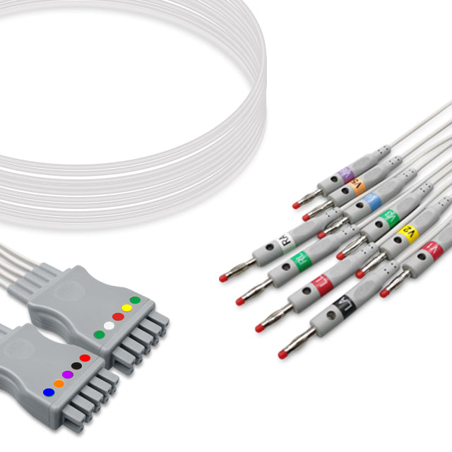 GE Healthcare ECG Leadwire, 10 lead, Multi-Link, 4mm banana, 0.9m , AHA, Reusable