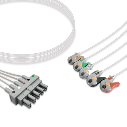 Philips ECG Leadwire M1623A, 5 lead, AA Twin-Pin, Grabber, 0.9m , AHA, Reusable