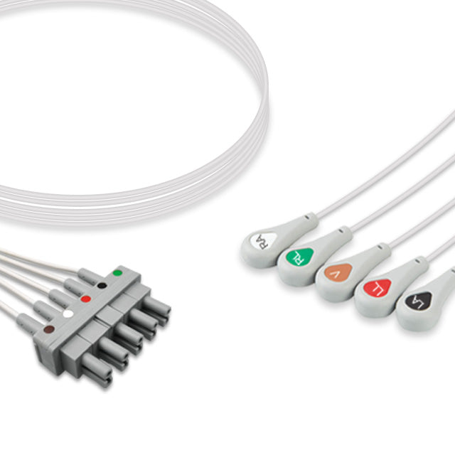 Philips ECG Leadwire M1625A, 5 lead, AA Twin-Pin, Snap, 0.9m , AHA, Reusable