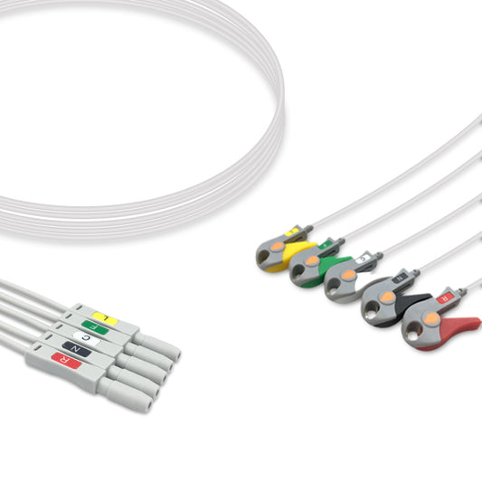 ECG Leadwire, 5 lead, Din Safety, Grabber, 0.9m , IEC, Reusable