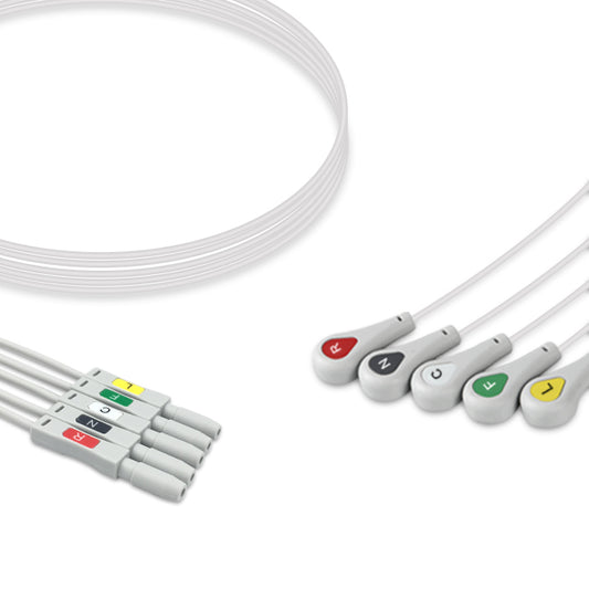 ECG Leadwire, 5 lead, Din Safety, Snap, 0.9m , IEC, Reusable