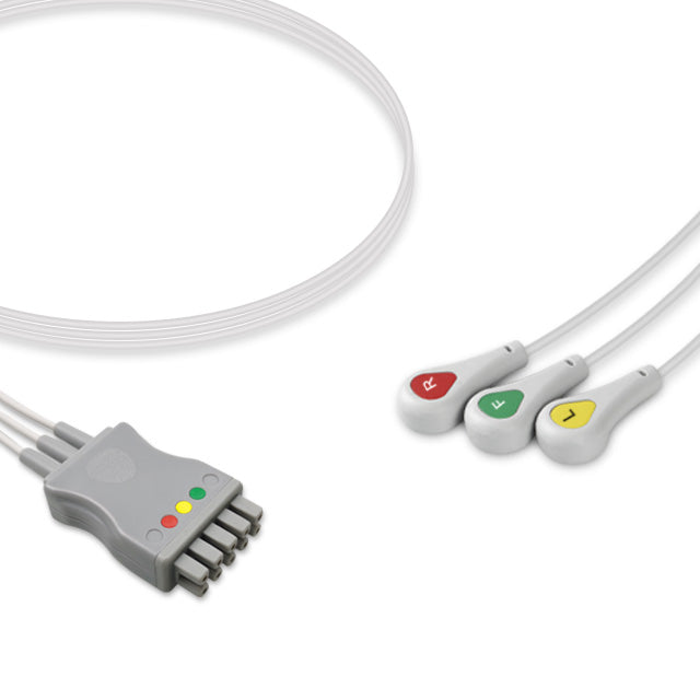 Logiq-GE Healthcare ECG Leadwire, 3 lead, Logiq, Snap, 0.9m , IEC, Reusable