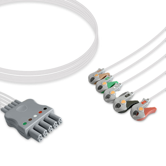 Siemens ECG Leadwire MP03414, 5 lead, Siemens Dual-Pin, Grabber, 0.9m , AHA, Reusable