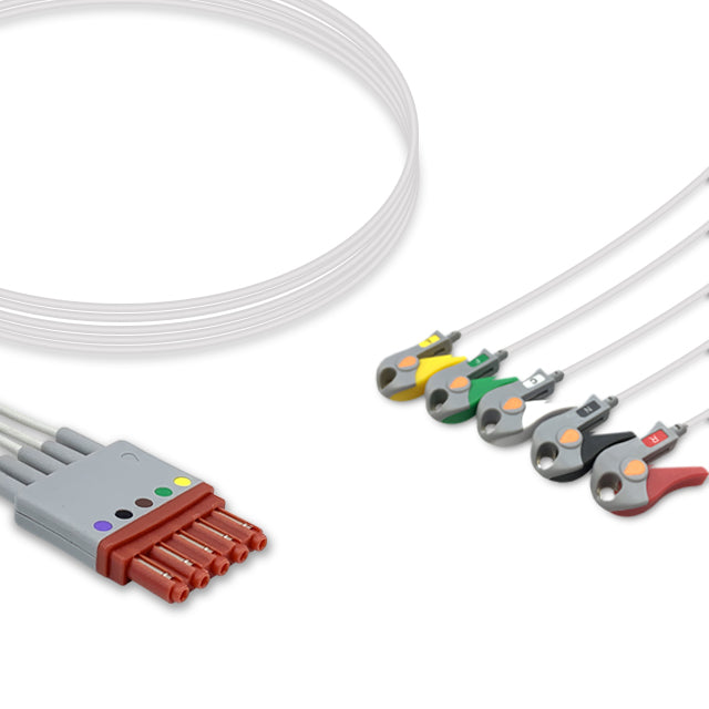 Siemens ECG Leadwire, 5 lead, Siemens CT, Grabber, 0.9m , IEC, Chest lead, Reusable