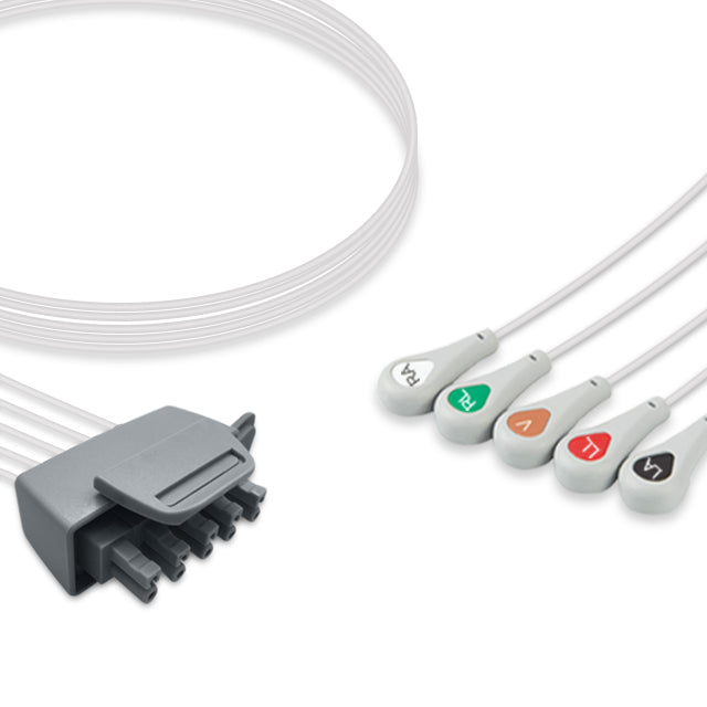 Philips ECG Leadwire M2592A, 5 lead, AA Twin-Pin, Snap, 0.9m , AHA, Reusable