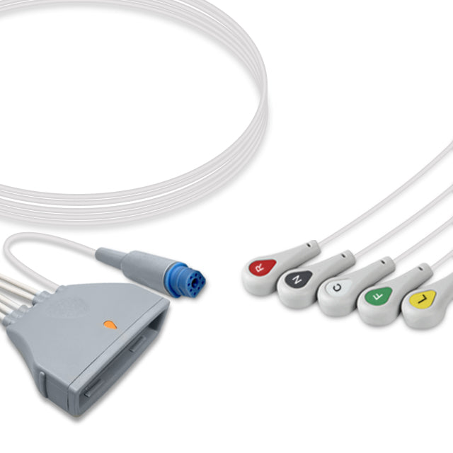 Philips ECG Leadwire, 5 lead, With Philips SpO2, Snap, 0.9m , AHA, Reusable