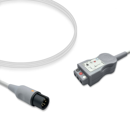 AAMI ECG Trunk Cable, 3 lead, 2.5m, Din Safety, AHA, Reusable