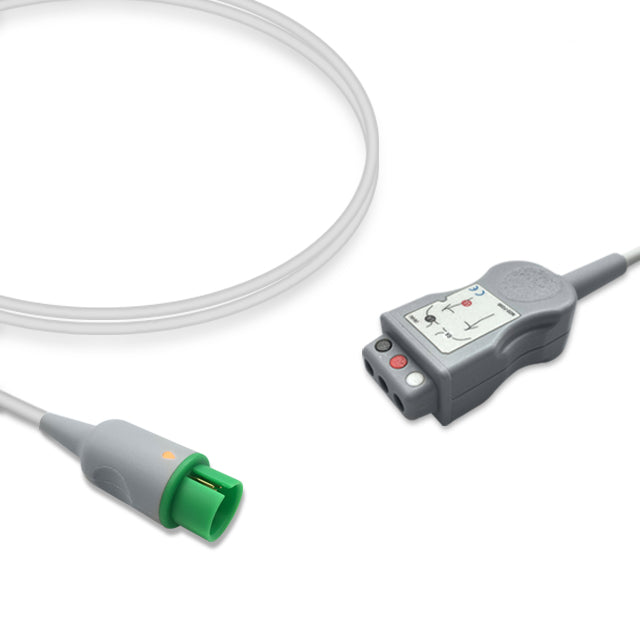 Spacelabs ECG Trunk Cable 700-0008-12, 3 lead, 2.5m, Din Safety, With Resistance, AHA, Reusable