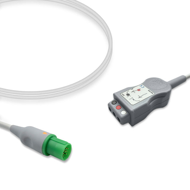 Hellige ECG Trunk Cable, 3 lead, 2.5m, Din Safety, With Resistance, AHA, Reusable